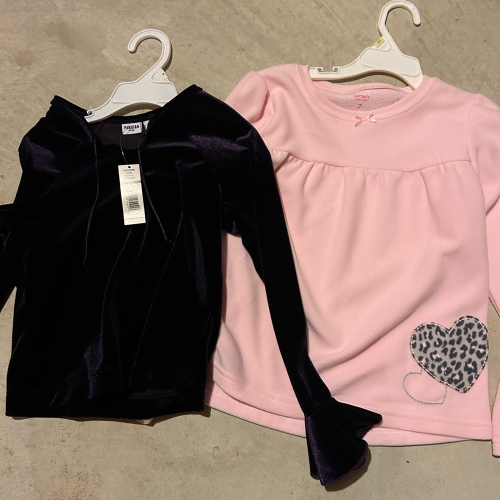 Pink and dark purple velvet girls Long Sleeve Tops size 7 new with tags